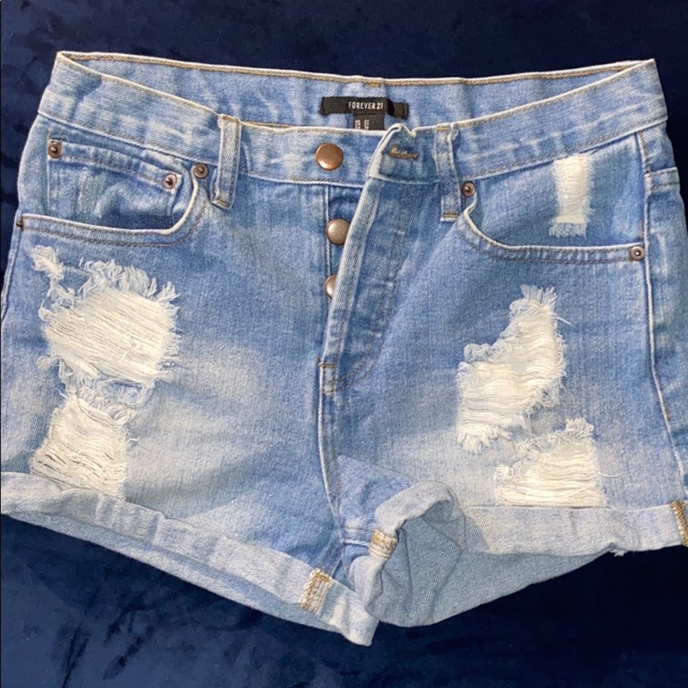 FOREVER 21 RIPPED DENIM SHORTS SIZE 27 - Picture 2 of 4